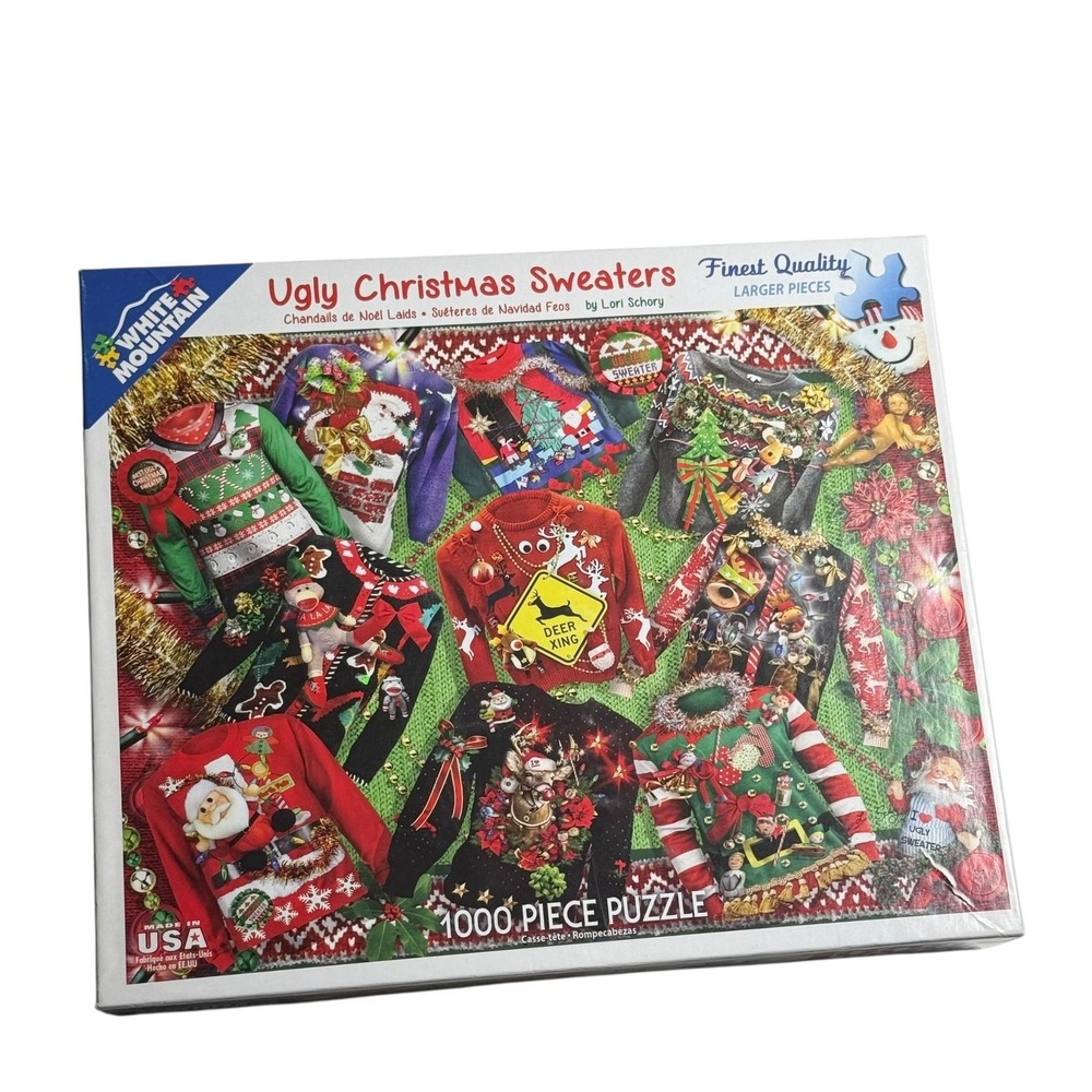 White Mountain Ugly Christmas Sweaters Lori Schory 1000 Pieces Puzzle Complete